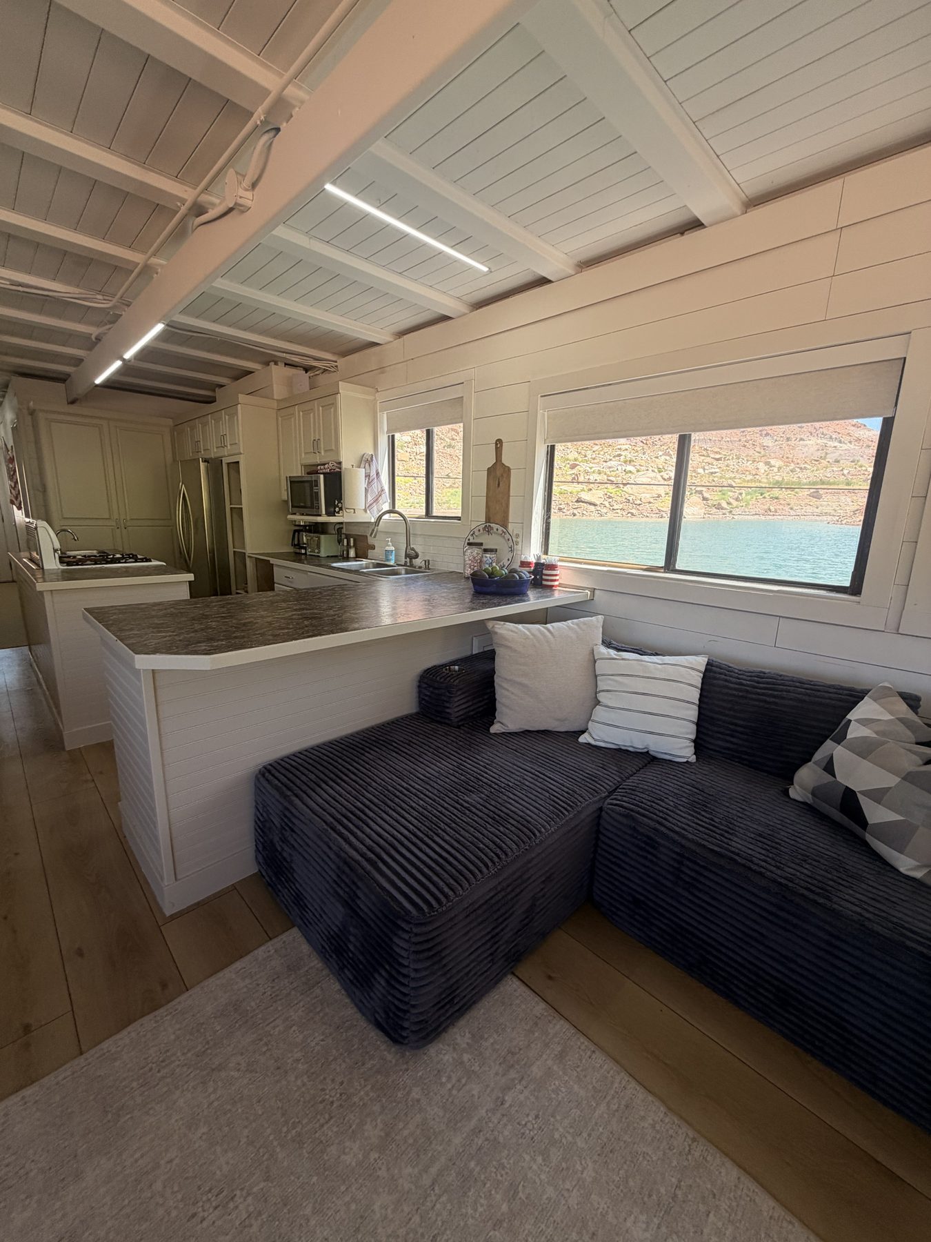 Houseboat galley and lounge with Lake Powell view